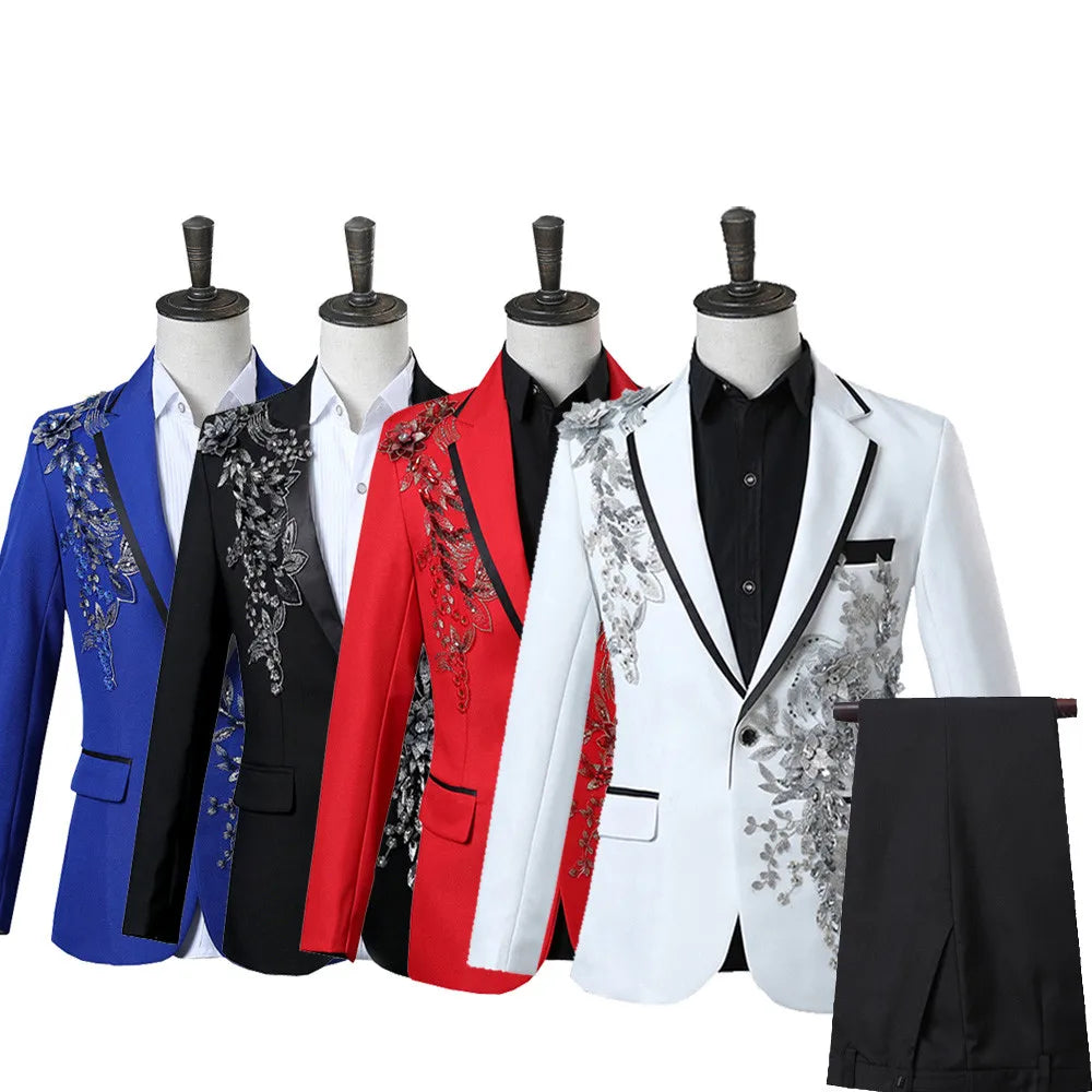 Elegant Appliqued Two-piece Men's Suit for Wedding Banquet Host Dance Prom Christmas Costume Men Blazer