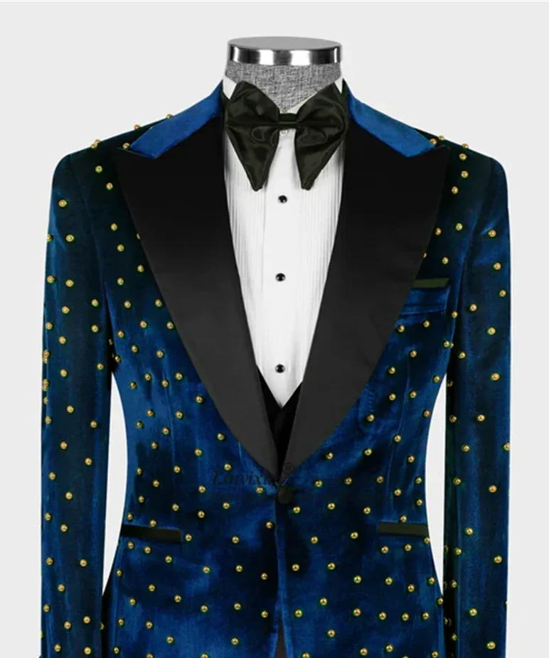 Elegantes esmoquin con cuentas para hombre, trajes de solapa con pico para novio, blazers de boda, 3 piezas, fiesta de graduación, personalizado, Terno Masculino Completo