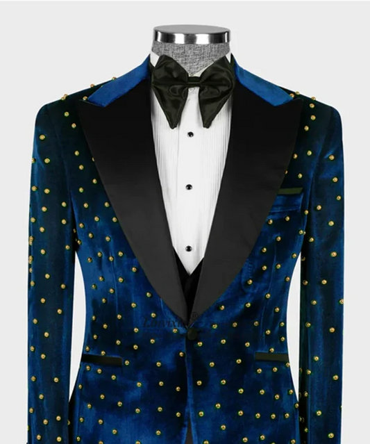 Elegantes esmoquin con cuentas para hombre, trajes de solapa con pico para novio, blazers de boda, 3 piezas, fiesta de graduación, personalizado, Terno Masculino Completo