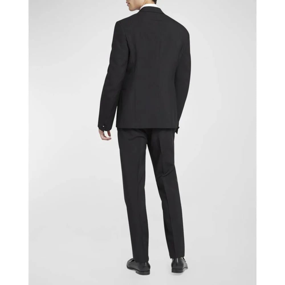 Elegante traje negro para hombre, con lentejuelas, solapa de pico, botonadura sencilla, formal, para boda, 2 piezas, chaqueta, pantalones, conjuntos completos, blazer de alta gama.