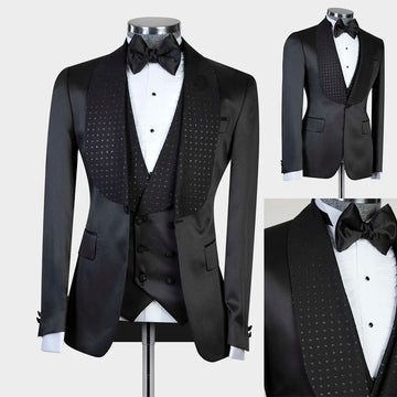 Stylish Custom Black Two-Piece Suit with One Button Jacket and Vest for Groom's Wedding and Formal Events