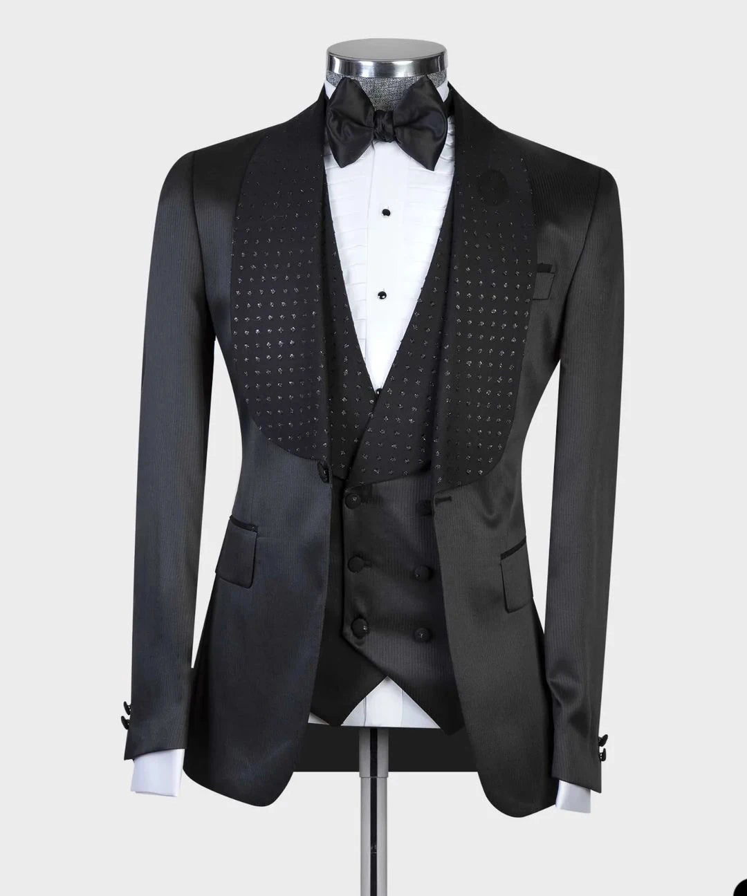 Stylish Custom Black Two-Piece Suit with One Button Jacket and Vest for Groom's Wedding and Formal Events