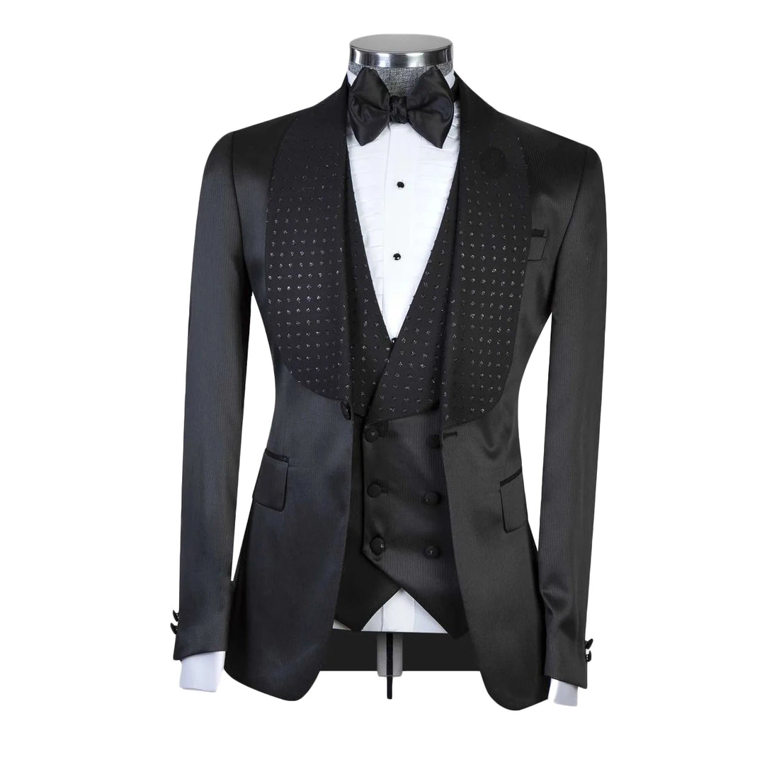 Costume deux pièces noir élégant et personnalisé avec veste et gilet à un bouton pour le mariage du marié et les événements formels