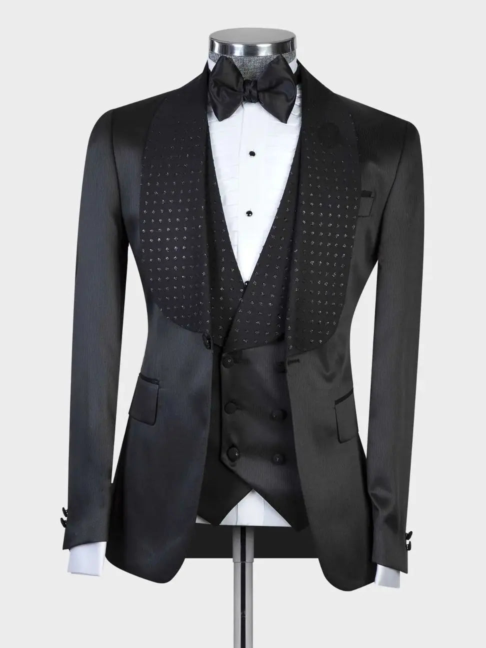Stylish Custom Black Two-Piece Suit with One Button Jacket and Vest for Groom's Wedding and Formal Events