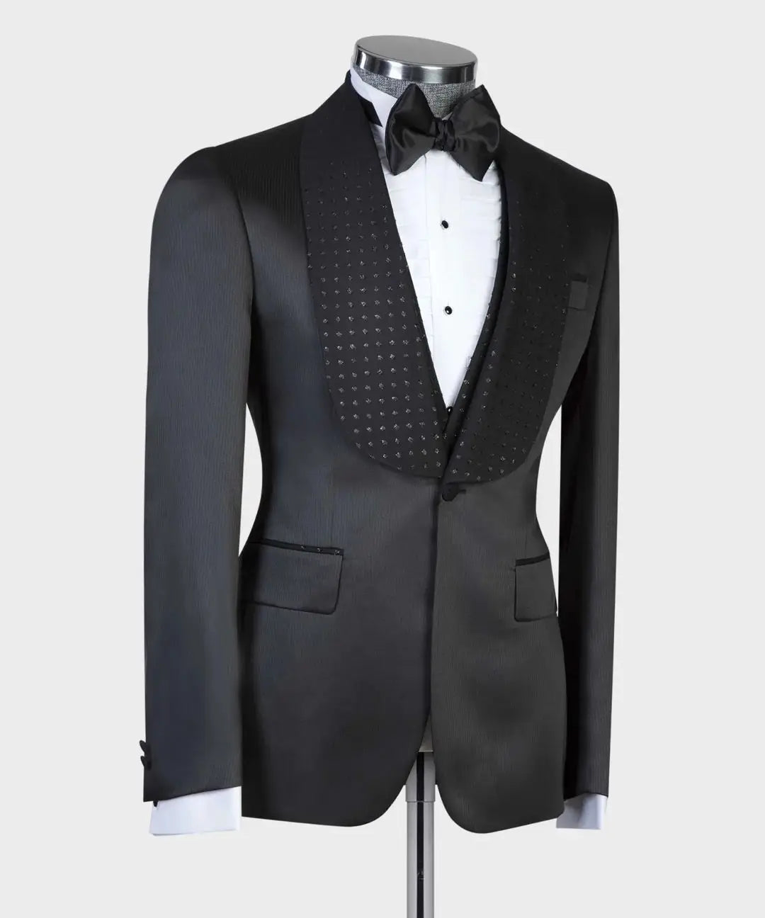 Stylish Custom Black Two-Piece Suit with One Button Jacket and Vest for Groom's Wedding and Formal Events