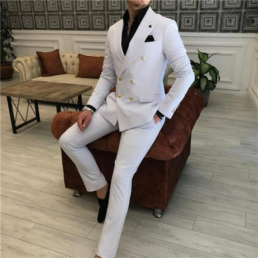 Double Breasted Men Suits Peak Lapel Groom Tuxedos for Wedding SuitsTwo Pieces (Jacket Pants) Formal Blazer