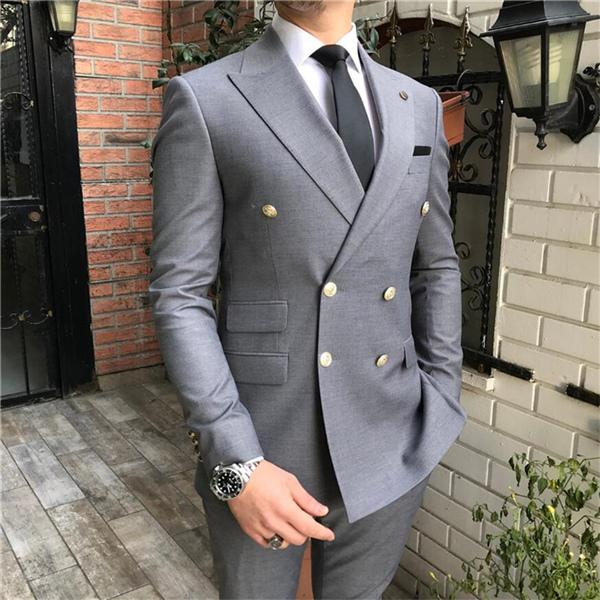Double Breasted Men Suits Peak Lapel Groom Tuxedos for Wedding SuitsTwo Pieces (Jacket Pants) Formal Blazer