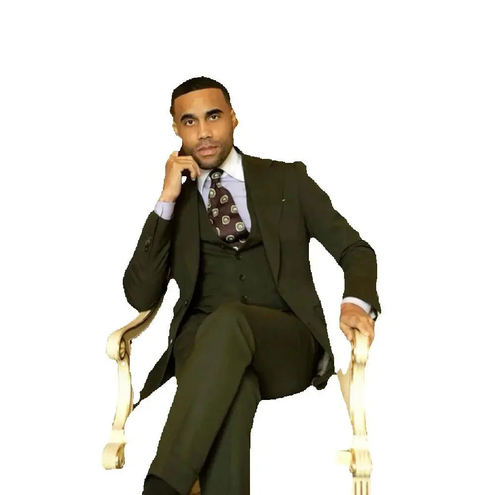 Elegant Green Suits for Men 3 Piece Jacket Pants Vest Single Breasted Male Clothing Formal Business Gentleman Blazers Outfits
