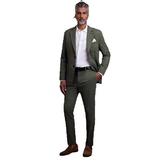 Elegant Green Suits for Men Notch Lapel 2 Piece Jacket Pants Male Clothing Slim Fit Formal Business Gentleman Blazers Sets