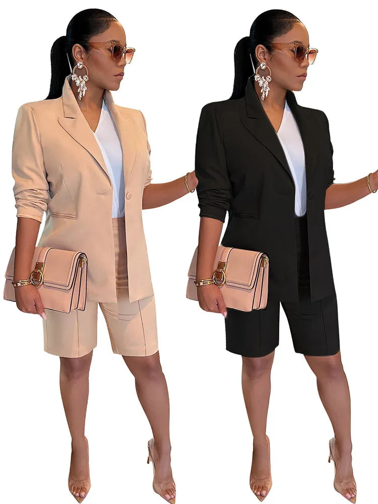 Elegant INS Women's Knee Length Pants Suit and Blazers Matching Two 2 Piece Set Outfits Sweatsuit Tracksuits