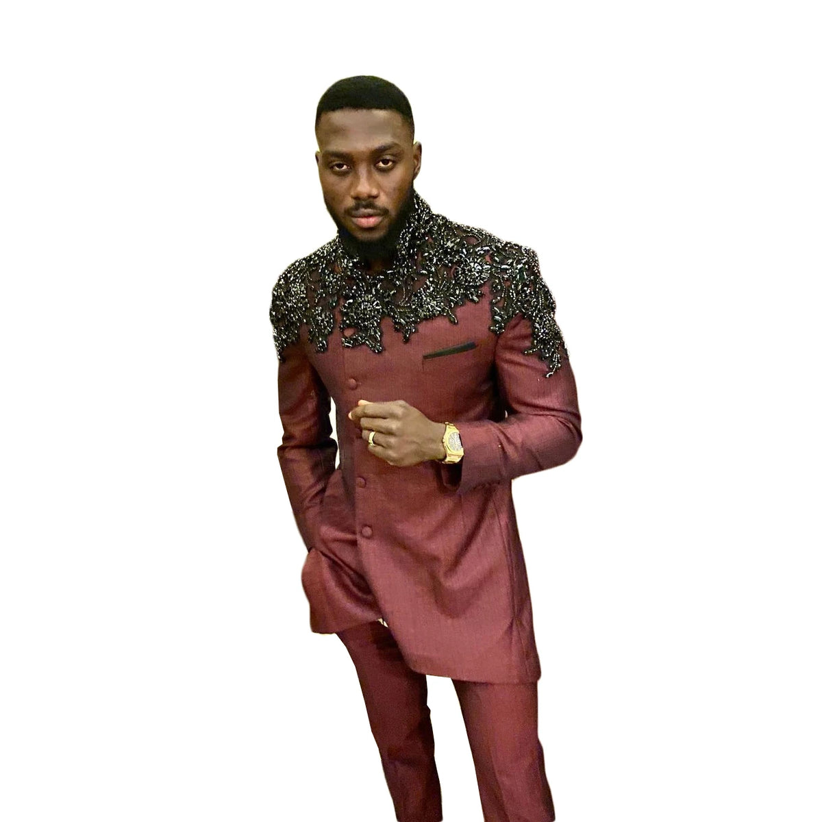 Trajes elegantes para hombre para boda, chaqueta de cuentas negras con pantalones, 2 piezas, esmoquin formal para novio, vestido a medida. 