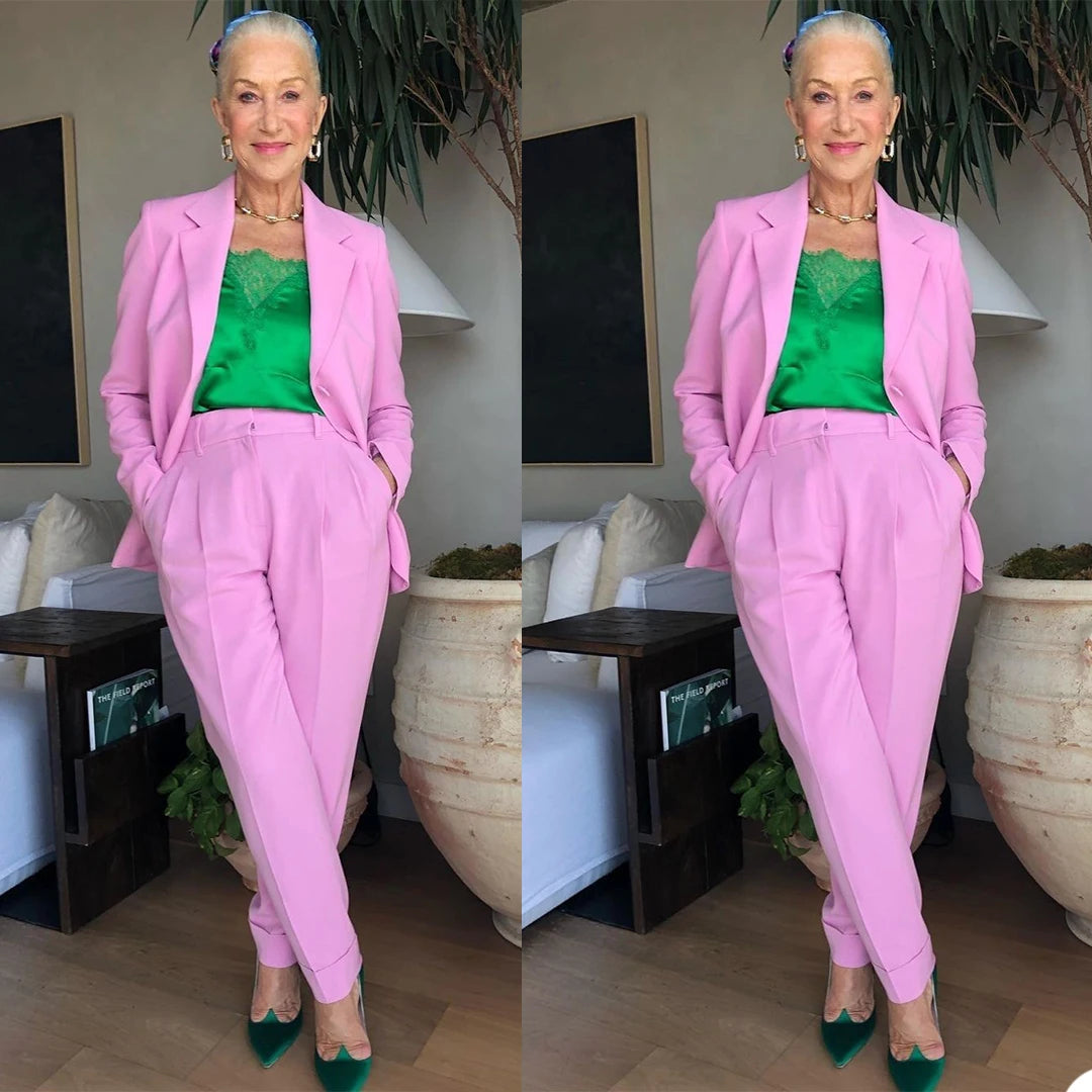 Elegant Pink Dresses Notch Lapel Custom Made Jacket Plus Size Daily Casual Wedding Women Blazer 2 Pieces Set