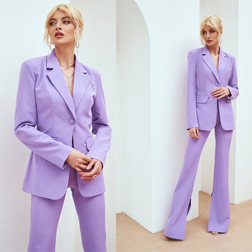 Purple Women Trousers Suits 2 Pieces Slim Fit High Waist Prom Evening Party Wear Blazer Sets