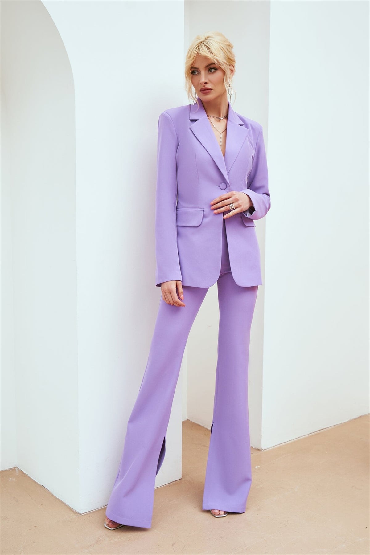 Purple Women Trousers Suits 2 Pieces Slim Fit High Waist Prom Evening Party Wear Blazer Sets
