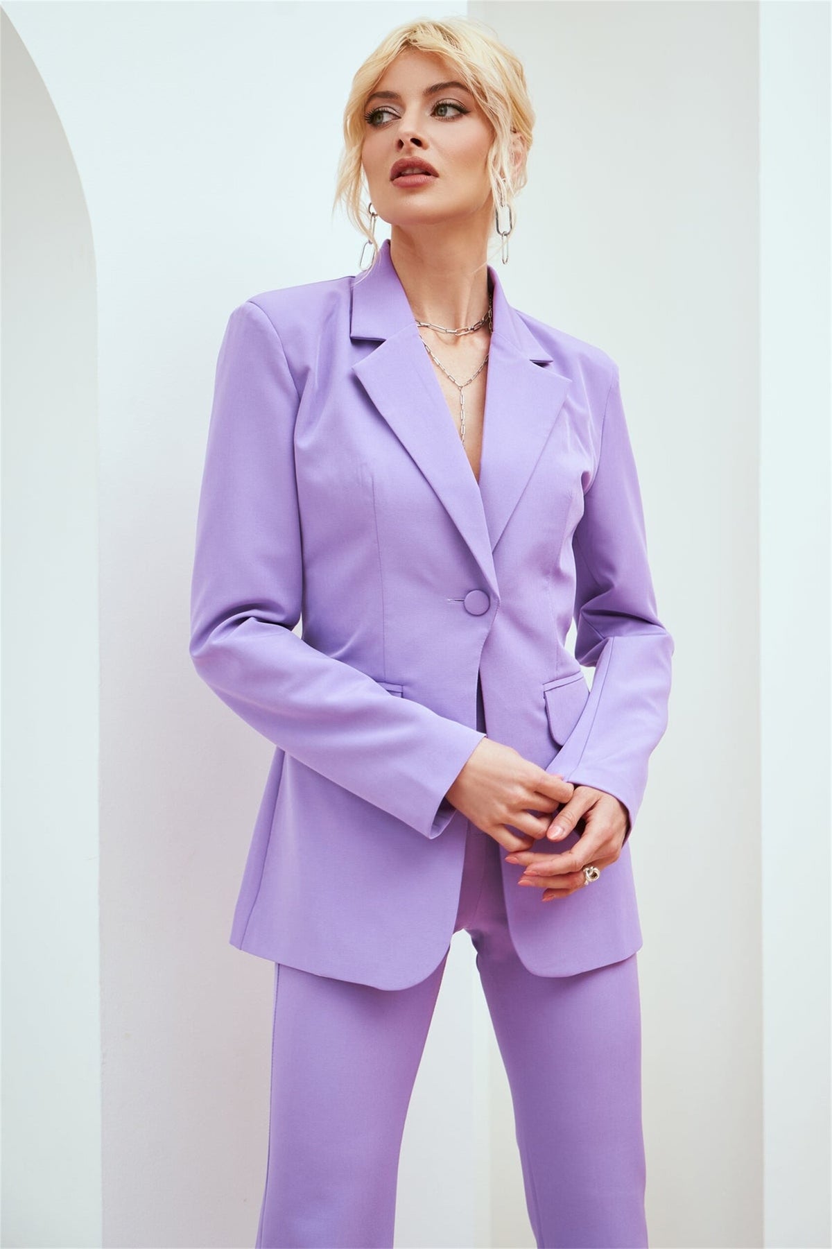 Purple Women Trousers Suits 2 Pieces Slim Fit High Waist Prom Evening Party Wear Blazer Sets