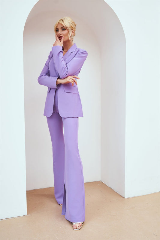 Purple Women Trousers Suits 2 Pieces Slim Fit High Waist Prom Evening Party Wear Blazer Sets