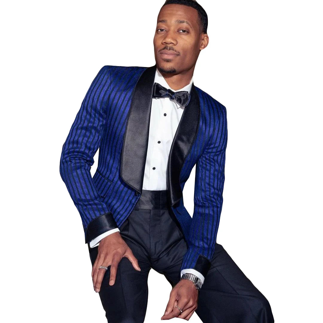 Elegante traje de boda azul real para hombre, cuello chal, dos piezas, pantalones acampanados, esmoquin para hombre, traje de ocasión de alta calidad hecho a medida.