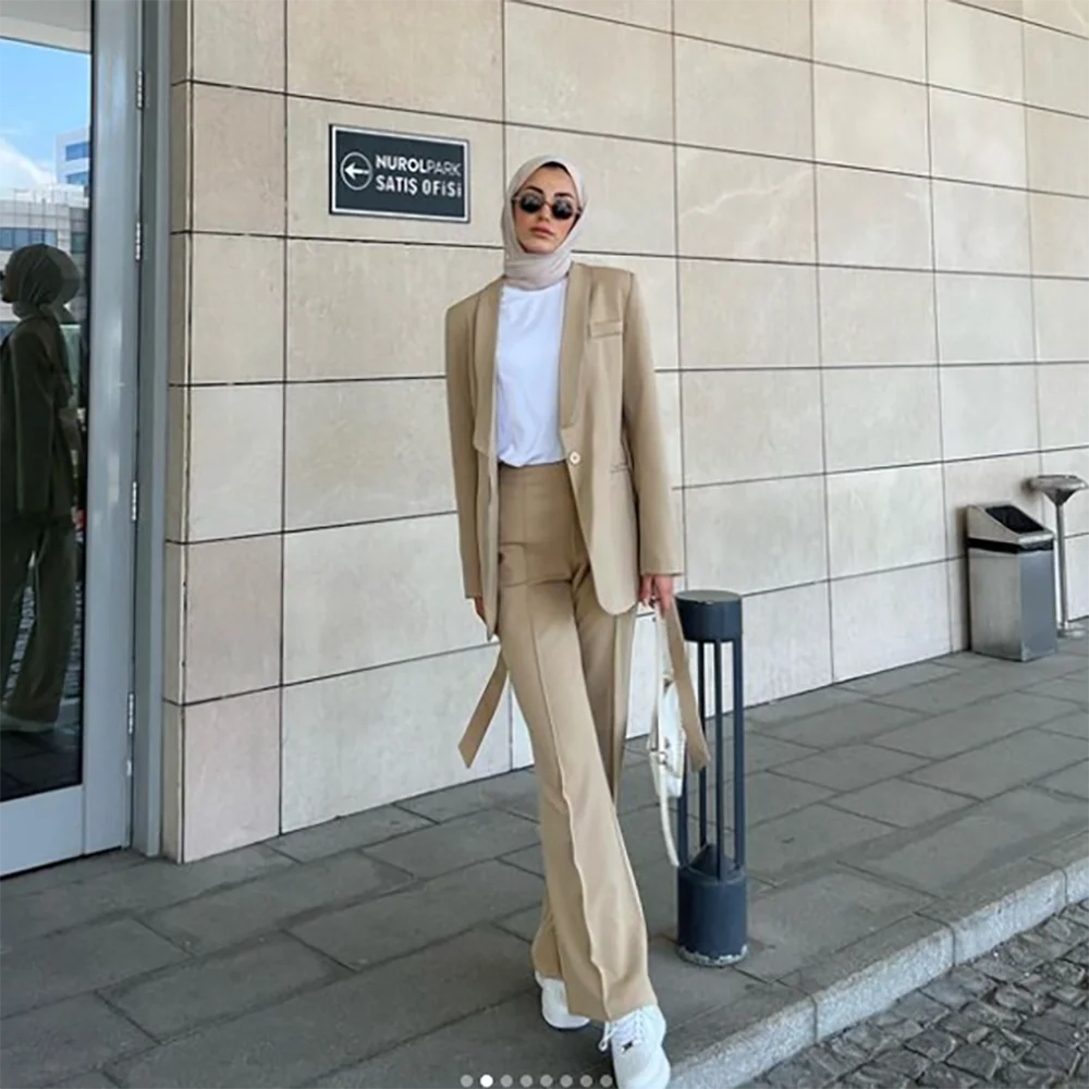 Elegant Slim Women Pants Set with Belt New Female Single Buckle Two Pieces(Blazer+Trousers) 2 Piezas
