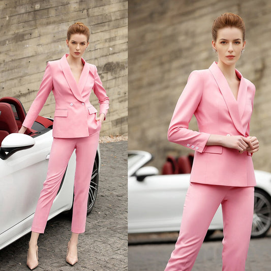 Tailored Women Pants Suits Spring Pink Prom Party Wear Blazer For Wedding Straight Trousers 2 Pieces