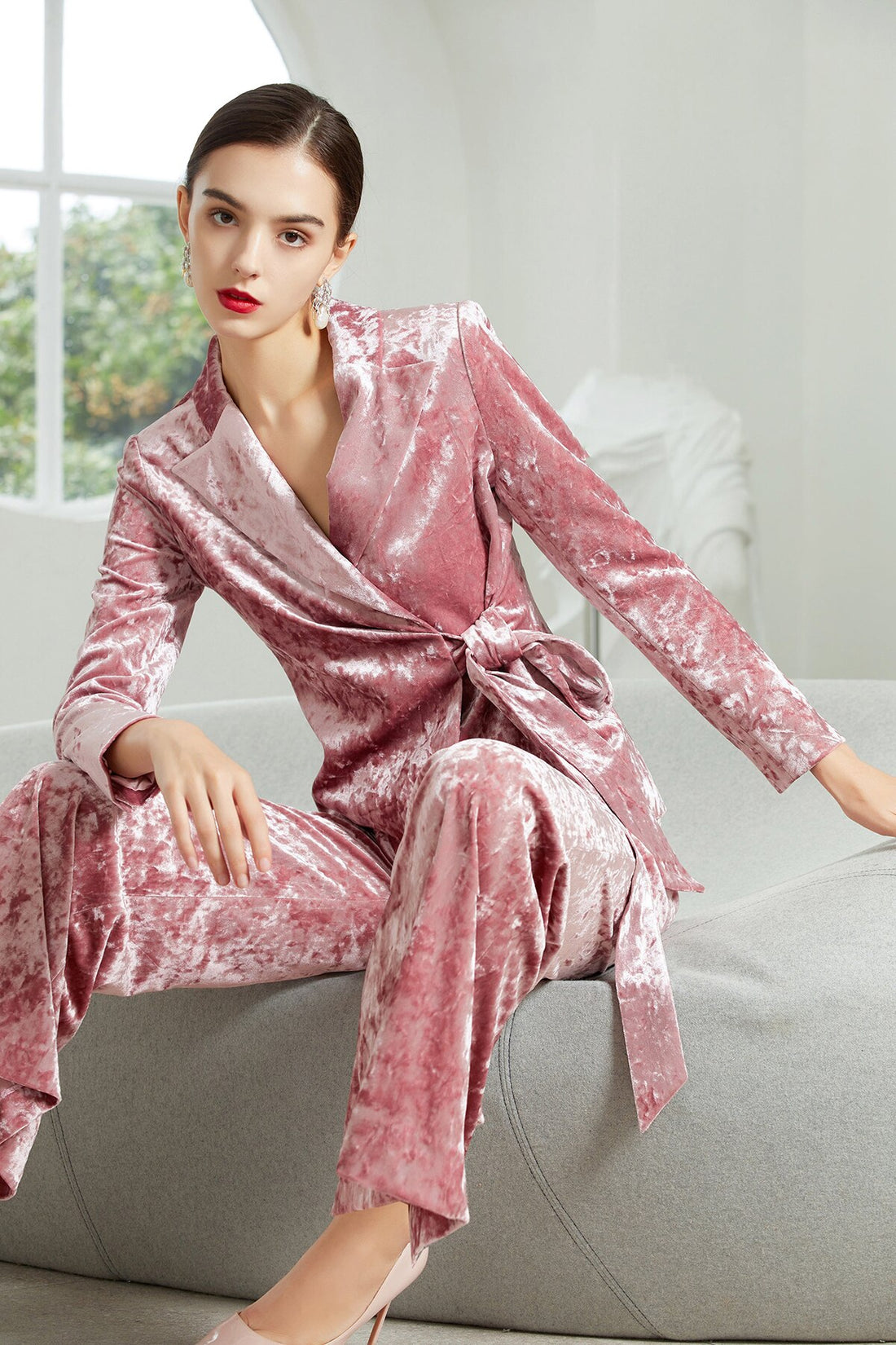 Tailored Women Pants Suits Spring Velvet Prom Party Wear Blazer For Wedding Loose Trousers 2 Pieces