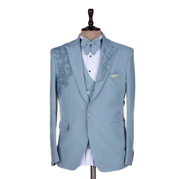 Elegant Wedding Men Suits Slim Tailor-Made Applique Groom 3-Pieces Coat Vest Pant Formal Occasions Party Singer Costume Made
