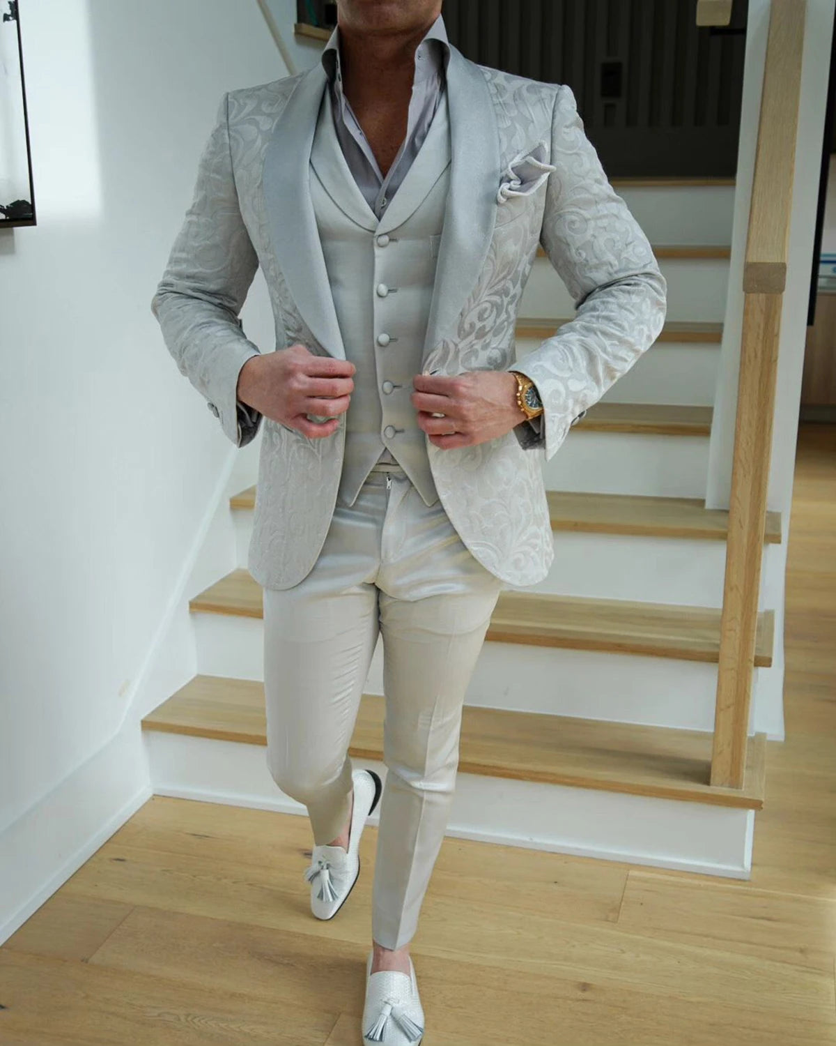 Trajes de boda elegantes para hombre, solapa chal, esmoquin de rayas entallado, chaqueta para fiesta de noche, hecho a medida