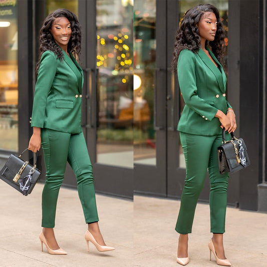 Women Blazer Sets Tailored Lady Green Pants Suits Prom Formal Guest Wear For Wedding 2 Pieces