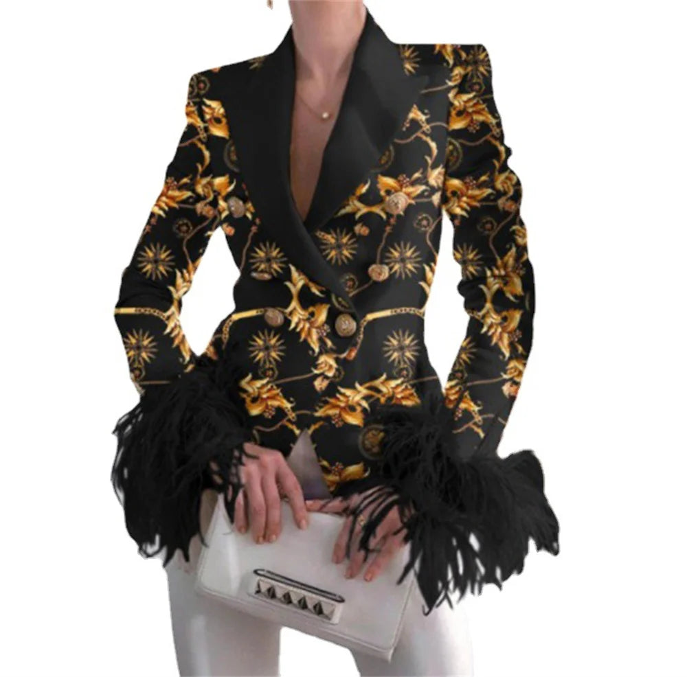 Blazer à plumes pour femme, nouveau haut à col rabattu, décontracté, manches longues, veste croisée, vêtements de bureau
