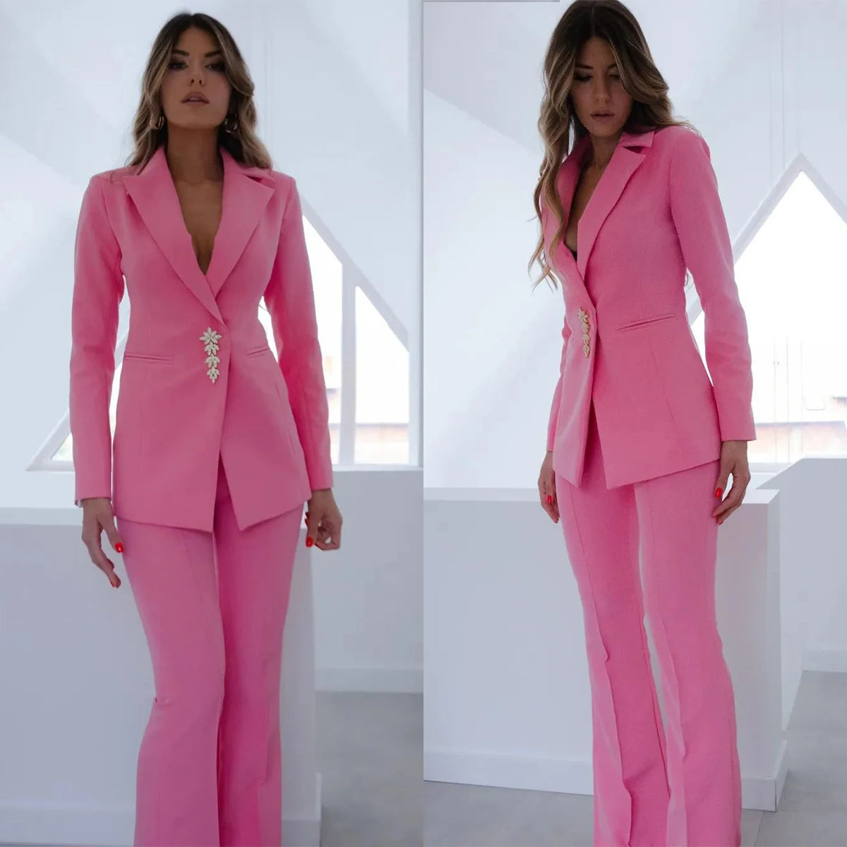 Ensemble élégant 2 pièces pour femme, veste et pantalon, blazer à un bouton, style décontracté, pour le bureau, sur mesure