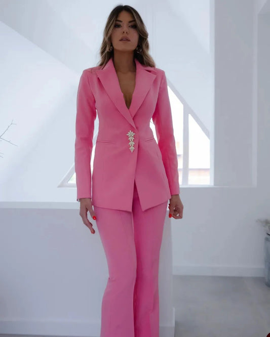 Elegant Women Jacket Pants Suits One Button Applique Blazer Casual Office Lady 2 Pieces Set Custom Made