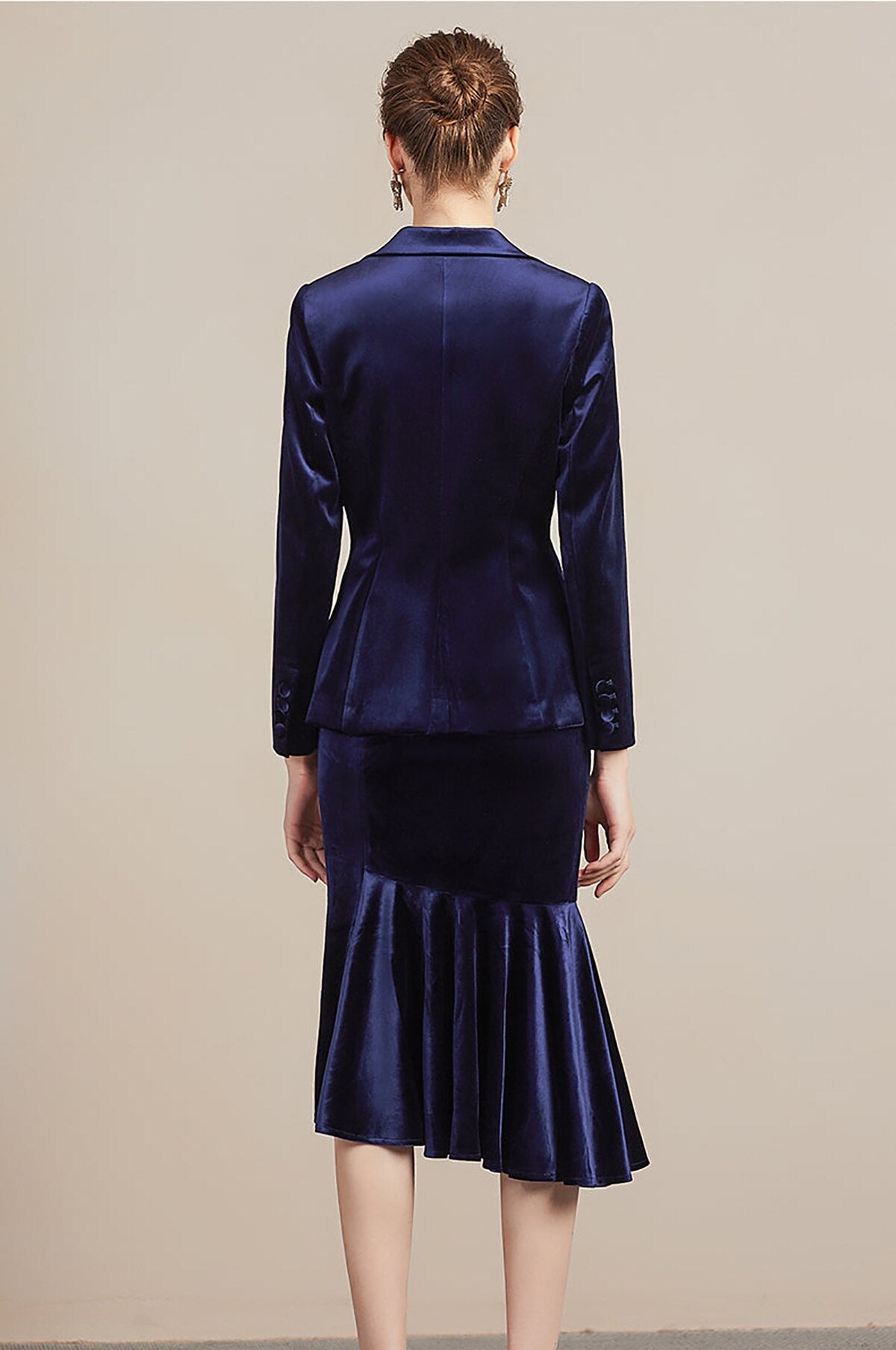 Conjunto de 2 piezas de falda y blazer para mujer, de terciopelo, corte entallado, para fiesta de graduación y boda 