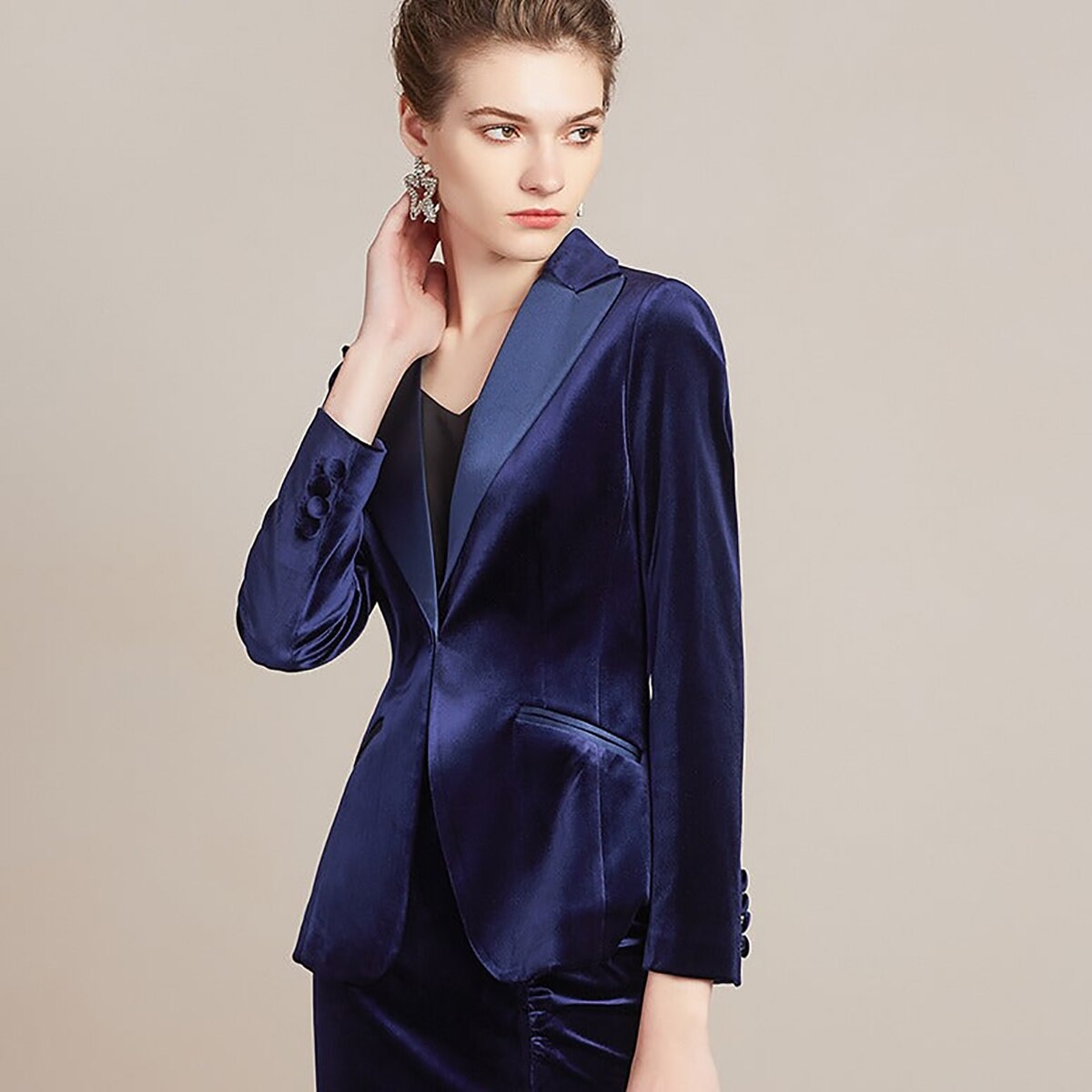 Conjunto de 2 piezas de falda y blazer para mujer, de terciopelo, corte entallado, para fiesta de graduación y boda 