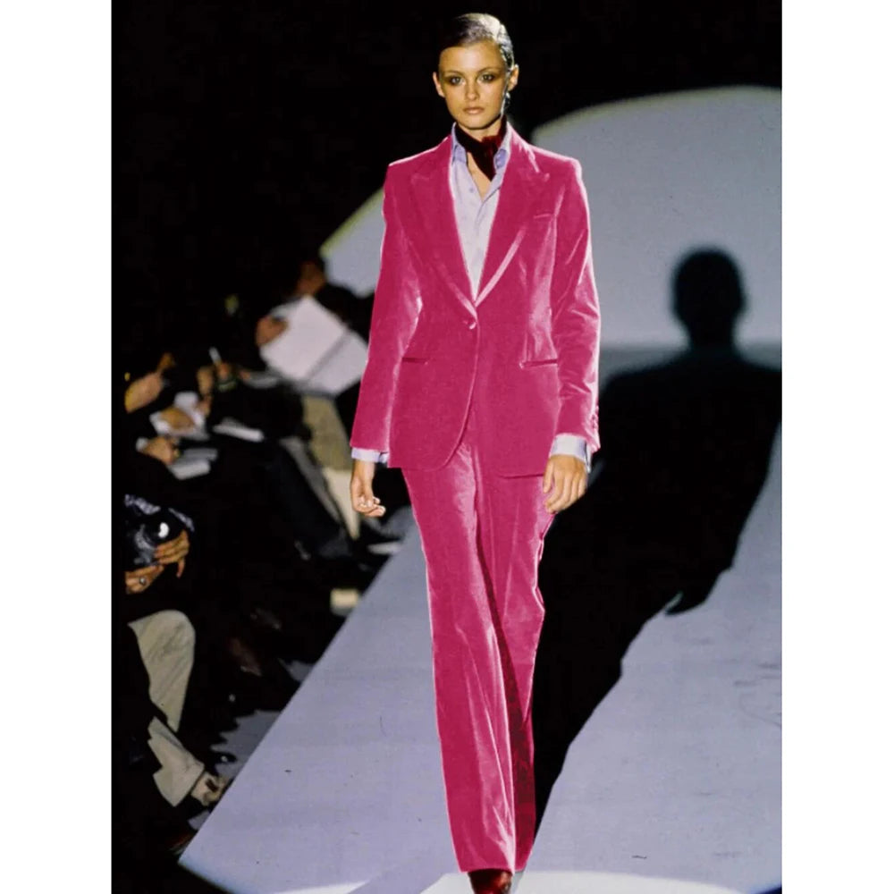 Traje de mujer de 2 piezas con chaqueta de terciopelo y pantalón para desplazamientos informales. Conjunto de pantalón para mujer. 