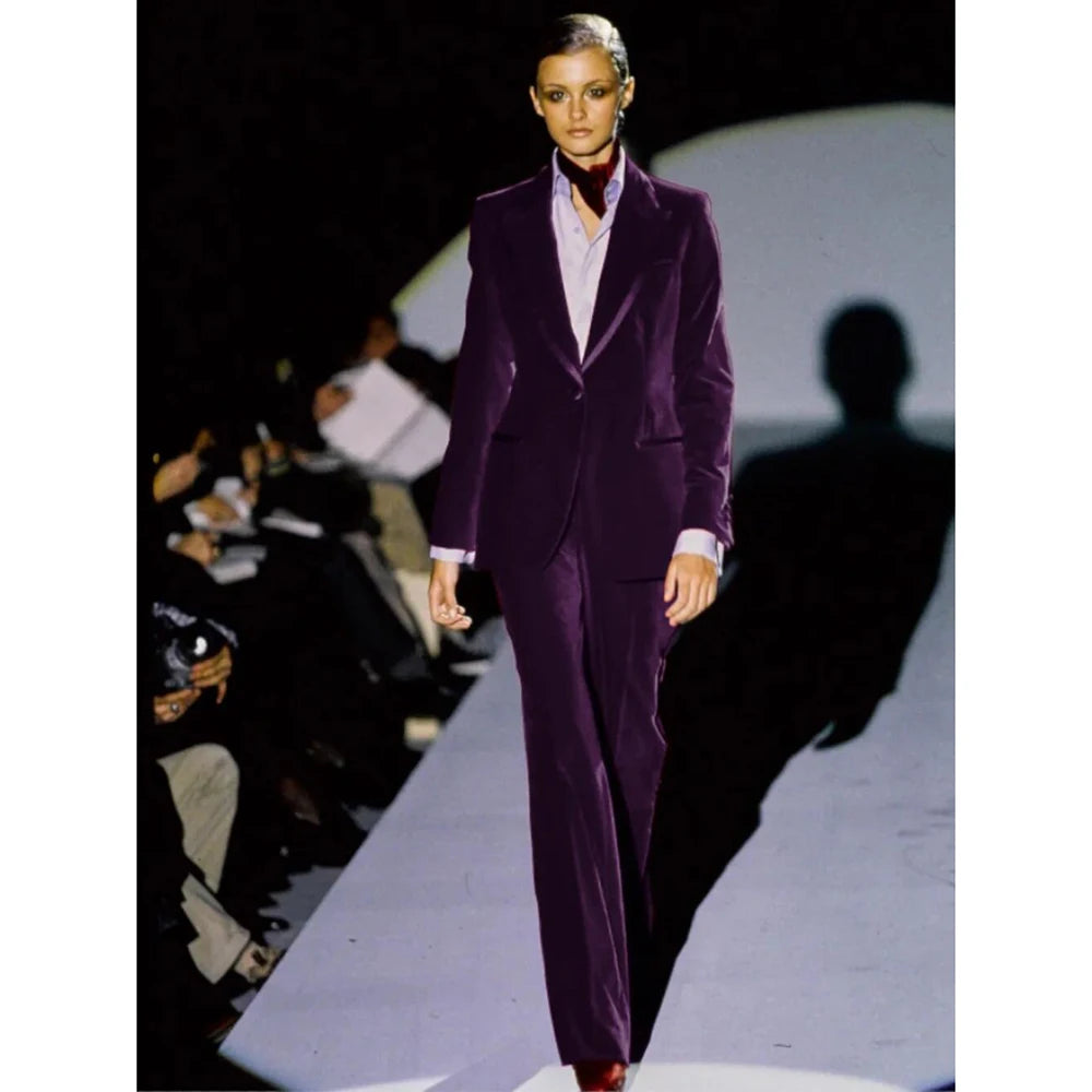 Traje de mujer de 2 piezas con chaqueta de terciopelo y pantalón para desplazamientos informales. Conjunto de pantalón para mujer. 