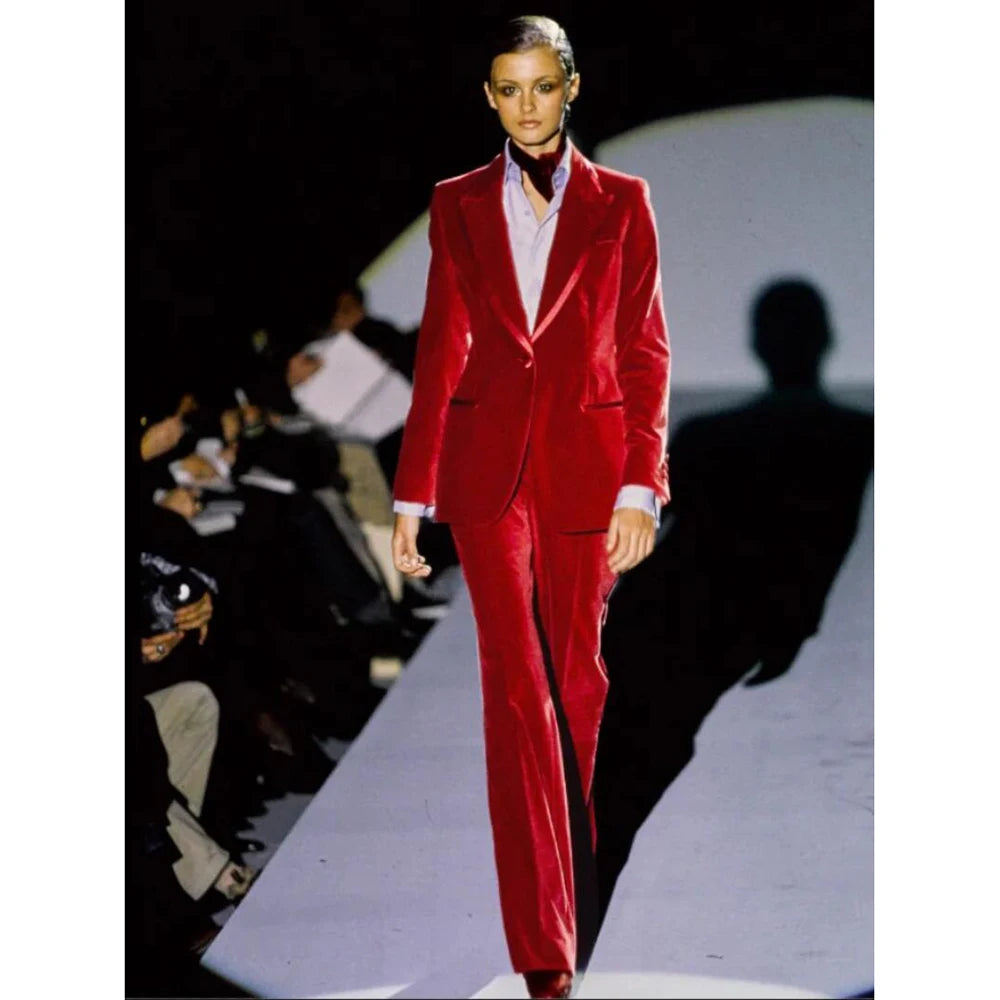 Traje de mujer de 2 piezas con chaqueta de terciopelo y pantalón para desplazamientos informales. Conjunto de pantalón para mujer. 