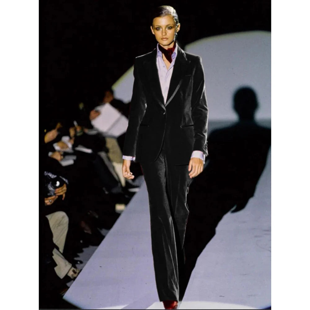 Traje de mujer de 2 piezas con chaqueta de terciopelo y pantalón para desplazamientos informales. Conjunto de pantalón para mujer. 