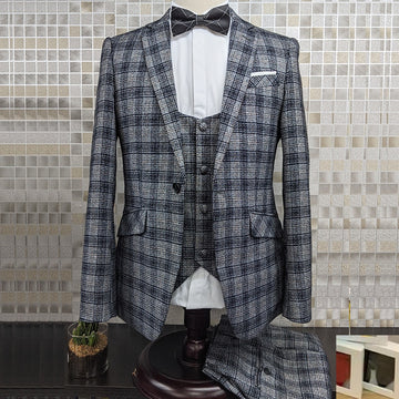 Men Plaid Suit Groom wedding Design Suit 3 Piece Gentlemen Costume
