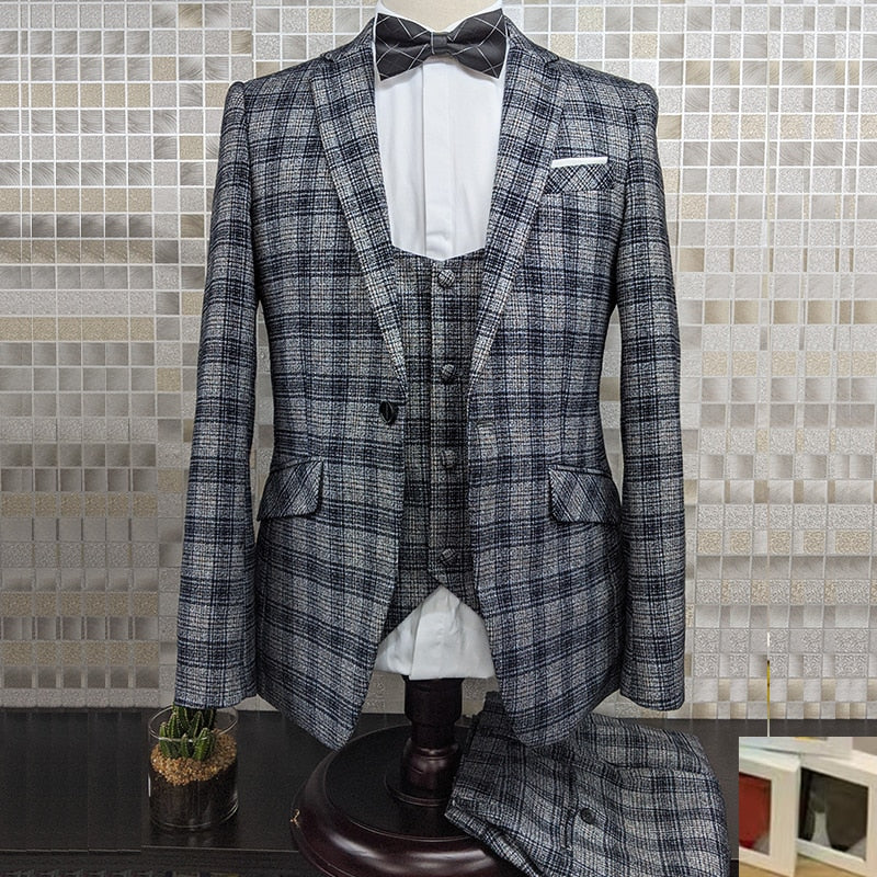 Costume à carreaux pour homme, costume de mariage 3 pièces pour marié 