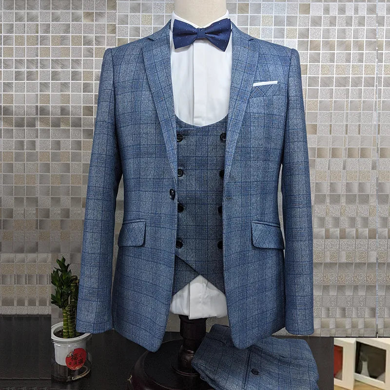 Costume à carreaux pour homme, costume de mariage 3 pièces pour marié 