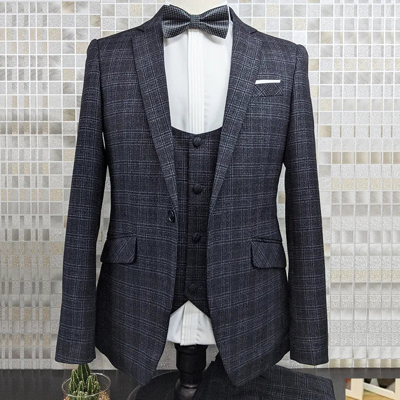 Costume à carreaux pour homme, costume de mariage 3 pièces pour marié 