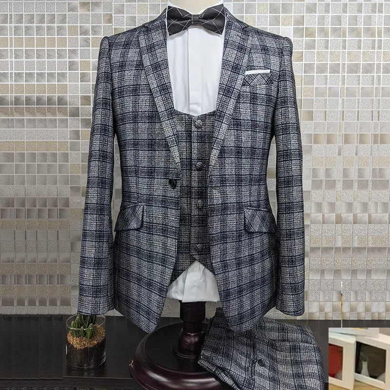 Costume à carreaux pour homme, costume de mariage 3 pièces pour marié 