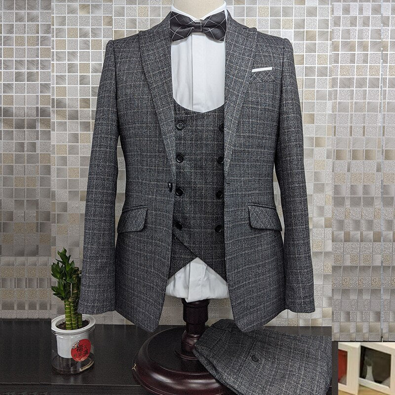 Costume à carreaux pour homme, costume de mariage 3 pièces pour marié 