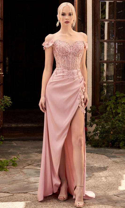 Superbe robe de soirée trapèze en dentelle rose avec appliques et perles, avec fente latérale et traîne pour événements formels et bals de fin d'année