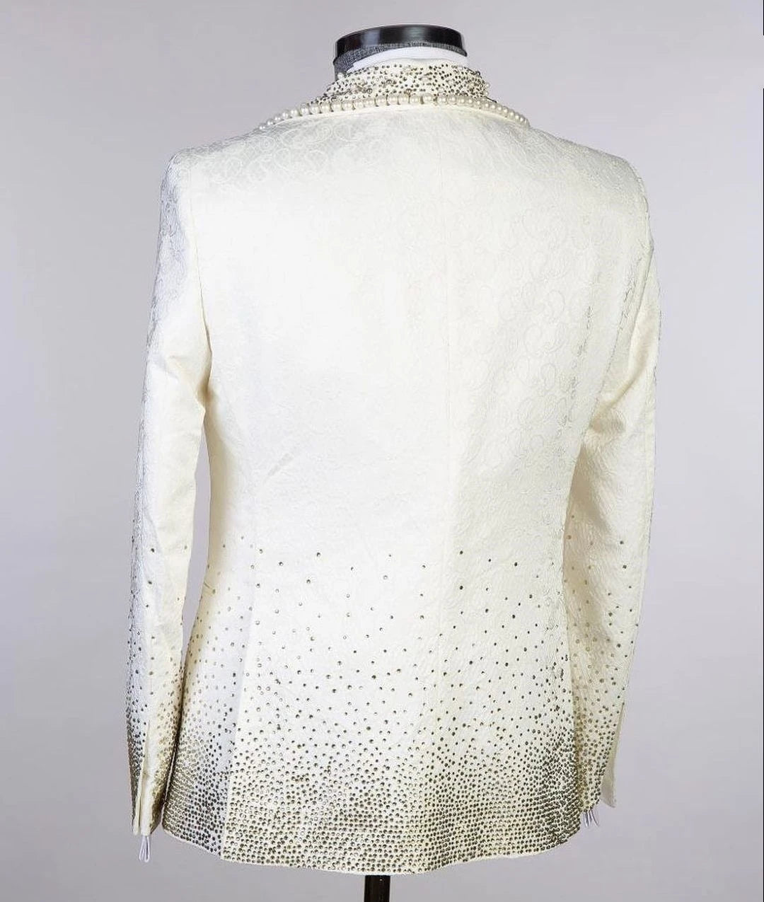 Costume de marié 2 pièces pour homme, avec perles et diamants, veste et gilet à un bouton, tenue de bal, de travail, grande taille, sur mesure