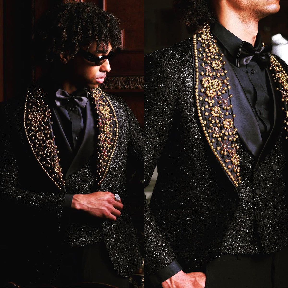 Exquisitos trajes de boda de lujo para hombre con cuentas, corte entallado, a medida, para novio, 3 piezas, para ocasiones formales, fiestas, cantantes. 