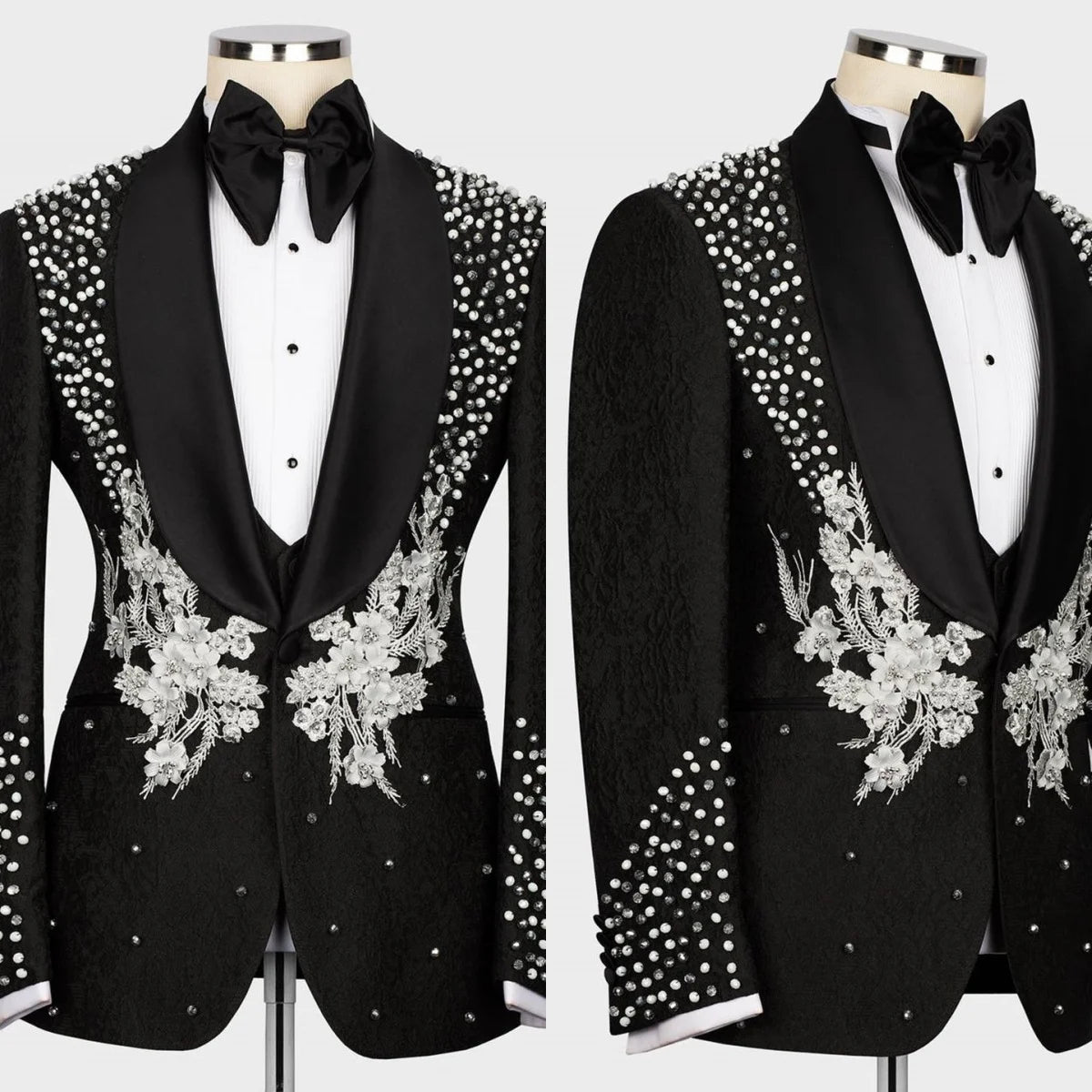 Costume de mariage exquis pour hommes, revers châle, simple boutonnage, perles, appliques, smoking, marié, fête, 2 pièces, blazer, pantalon, personnalisé