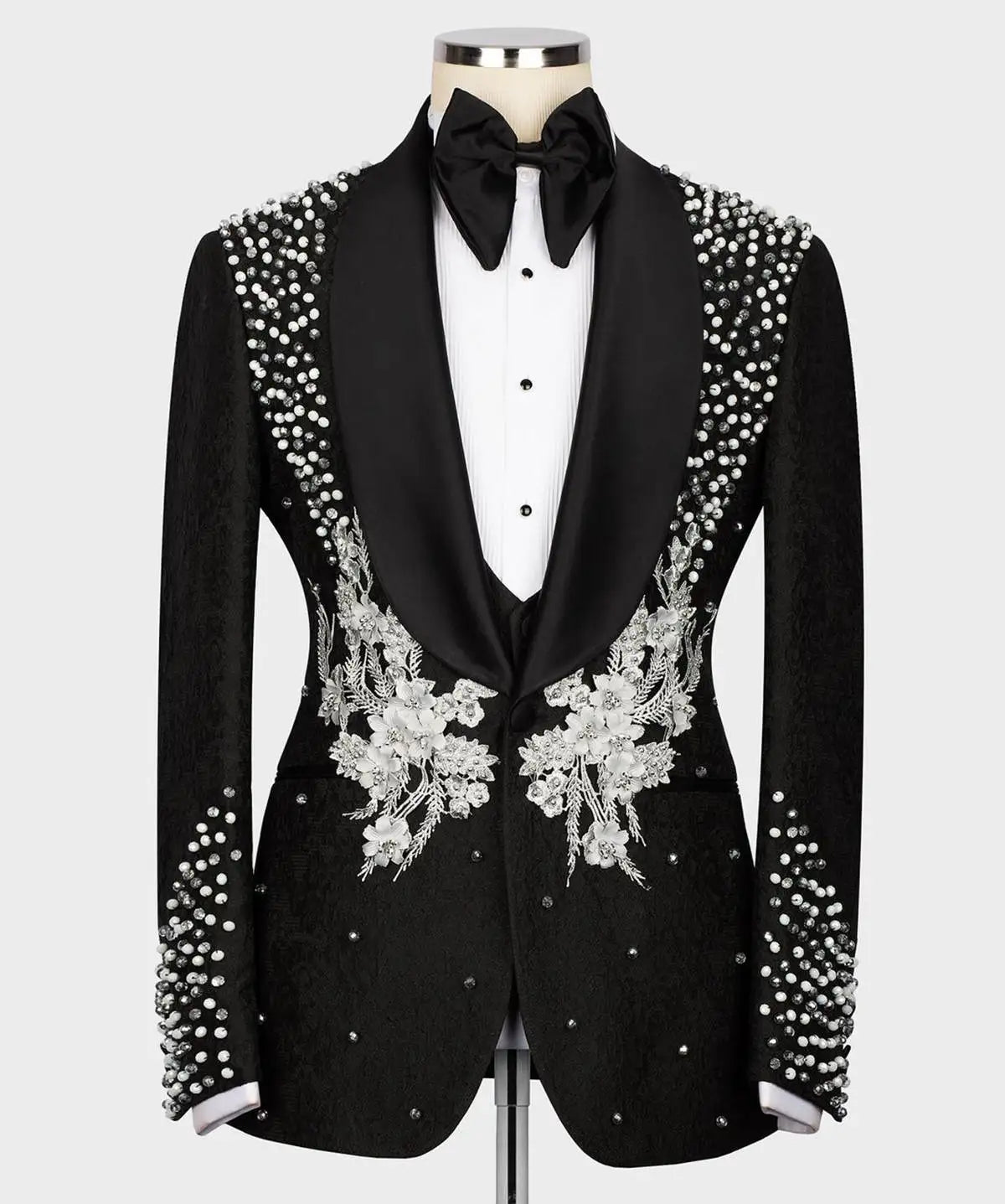 Costume de mariage exquis pour hommes, revers châle, simple boutonnage, perles, appliques, smoking, marié, fête, 2 pièces, blazer, pantalon, personnalisé