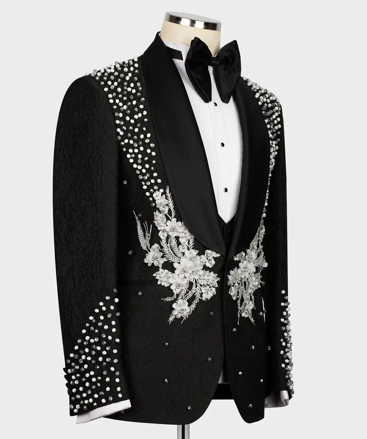 Costume de mariage exquis pour hommes, revers châle, simple boutonnage, perles, appliques, smoking, marié, fête, 2 pièces, blazer, pantalon, personnalisé
