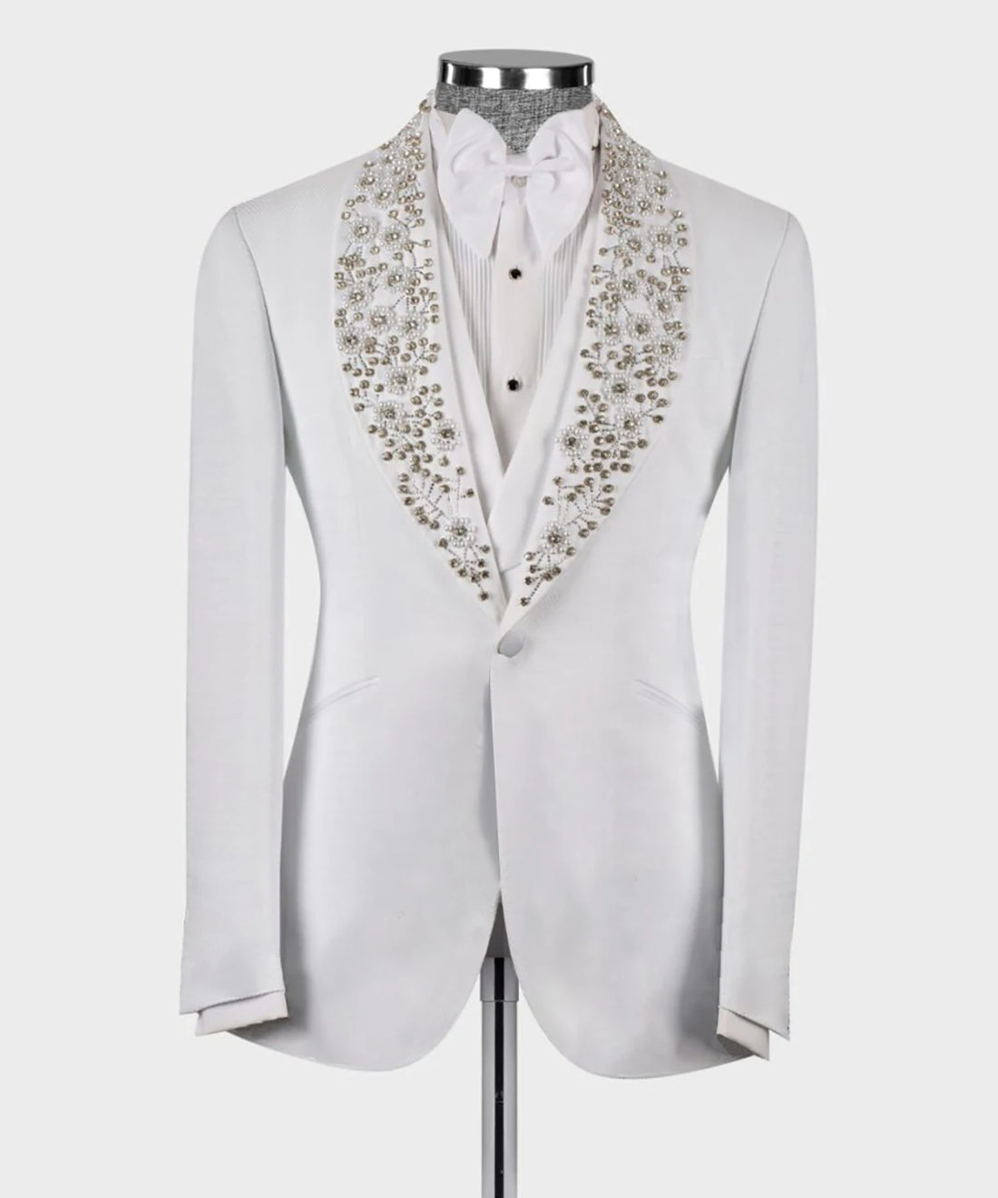 Exquisitos trajes de hombre a medida, 3 piezas, blazer, chaleco, pantalón, un botón, para boda, solapa transparente, cuentas de diamantes, hecho a medida, talla grande 