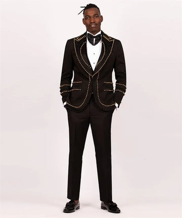 Exquisite Pearls Groom Wedding Suits Peaked Lapel Single Breasted Men's Formal Prom Clothing 2 Piece Jacket Pants Costume Homme